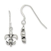 Curata 925 Sterling Silver 12x30mm Antiqued Fleur de Lis Dangle Earrings