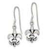 Curata 925 Sterling Silver 12x30mm Antiqued Fleur de Lis Dangle Earrings