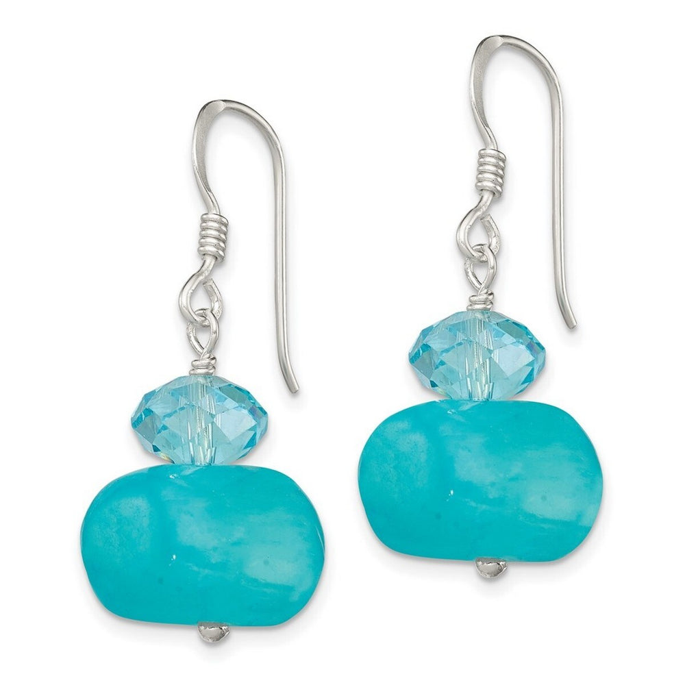 Curata 925 Sterling Silver 13x30mm Aquamarine Crystal and Blue Dyed Jade Hook Earrings