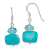 Curata 925 Sterling Silver 13x30mm Aquamarine Crystal and Blue Dyed Jade Hook Earrings