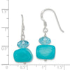 Curata 925 Sterling Silver 13x30mm Aquamarine Crystal and Blue Dyed Jade Hook Earrings