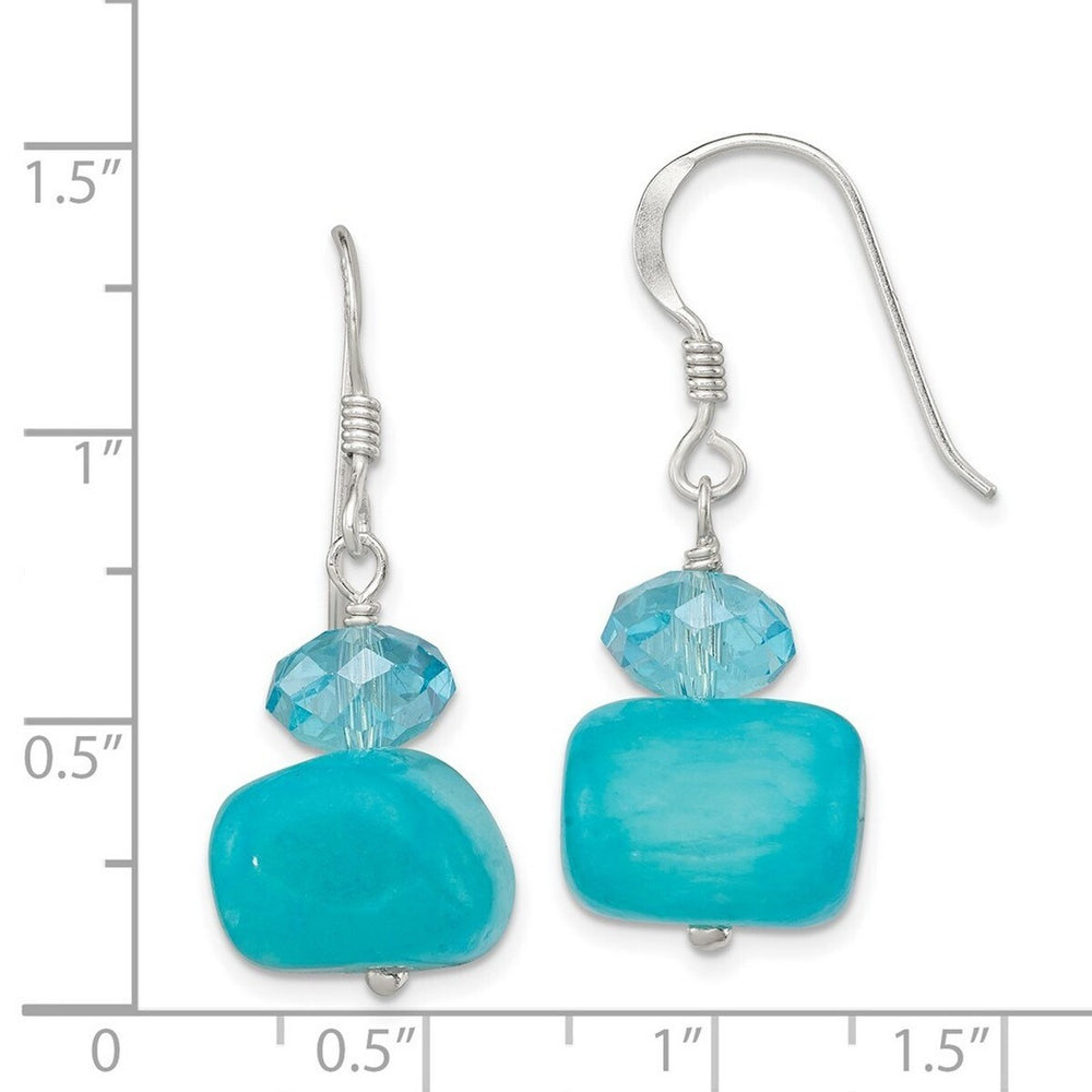 Curata 925 Sterling Silver 13x30mm Aquamarine Crystal and Blue Dyed Jade Hook Earrings