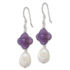 Curata 925 Sterling Silver 13x47.5mm Amethyst and Cultured Pearl Hook Earrings