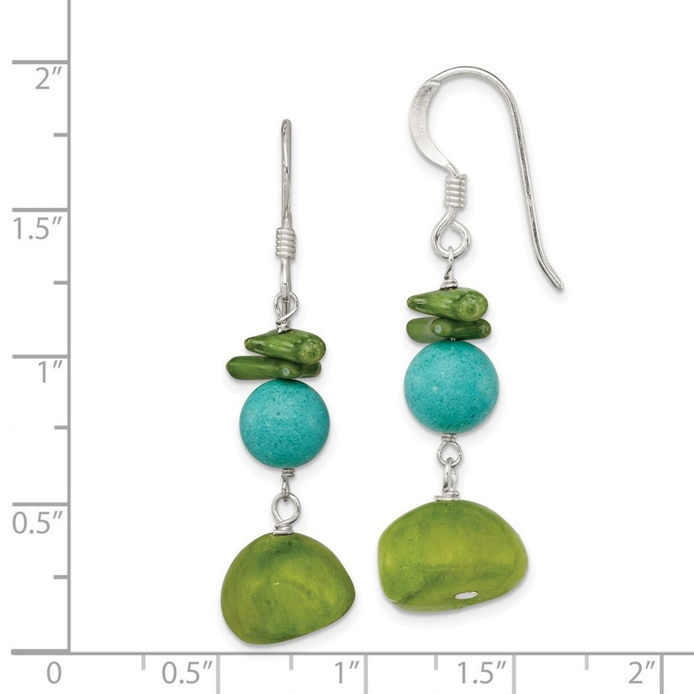 Curata 925 Sterling Silver 14x37mm Dyed Jade Green Simulated Coral Dyed Howlite Dangle Hook Earrings