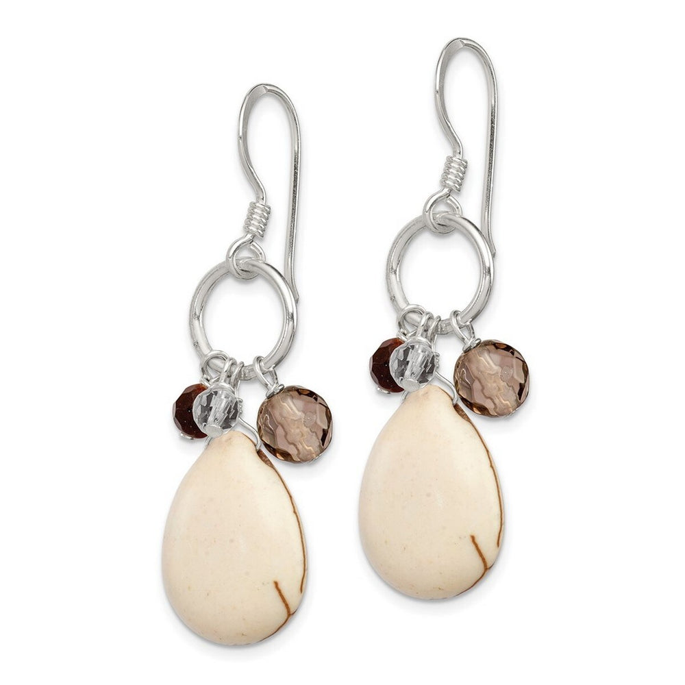 Curata 925 Sterling Silver 14x45mm Lace Agate Clear Quartz Tiger Eye Dangle Hook Earrings