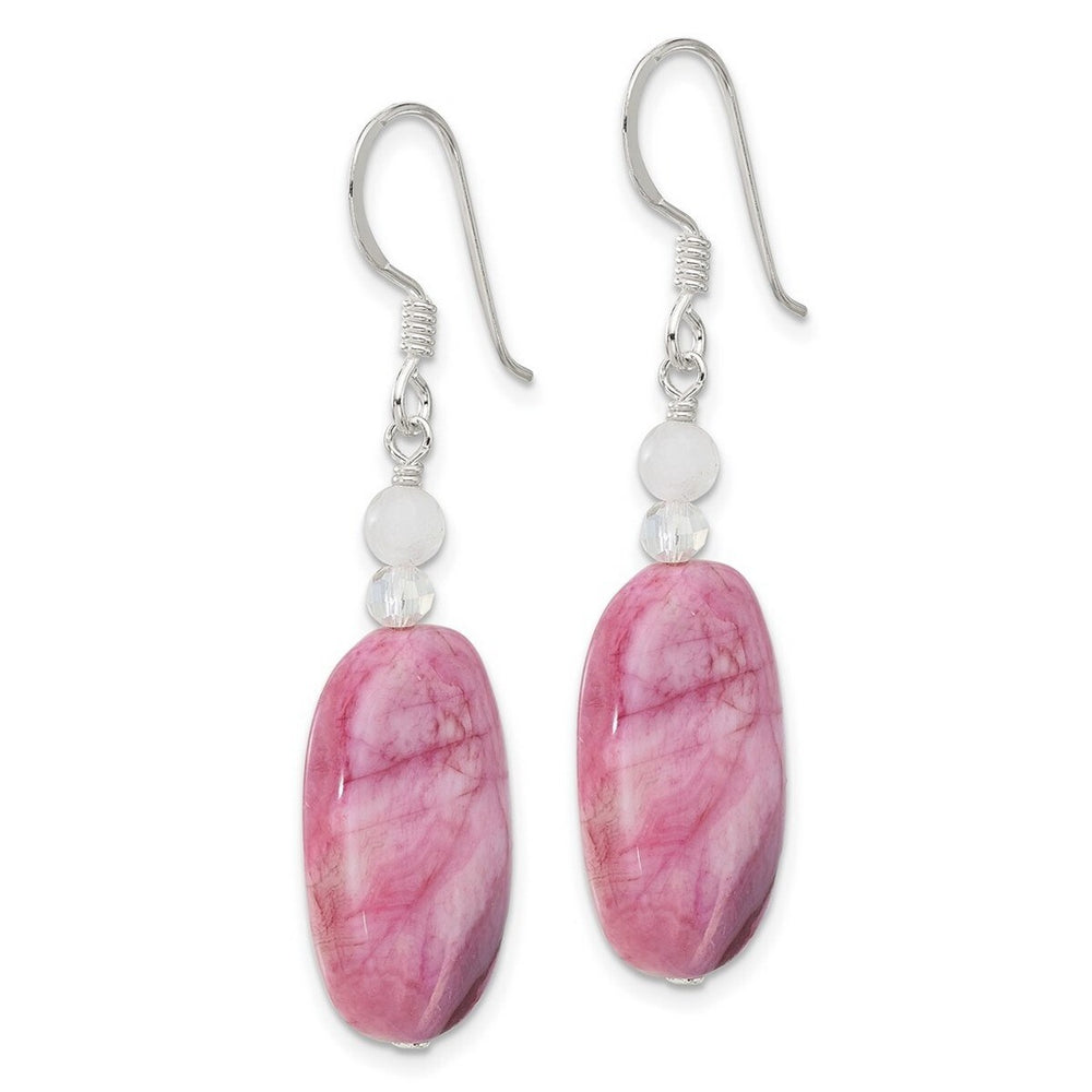 Curata 925 Sterling Silver 15.5x46.2mm Pink Agate Pink Quartz and Crystal Earrings