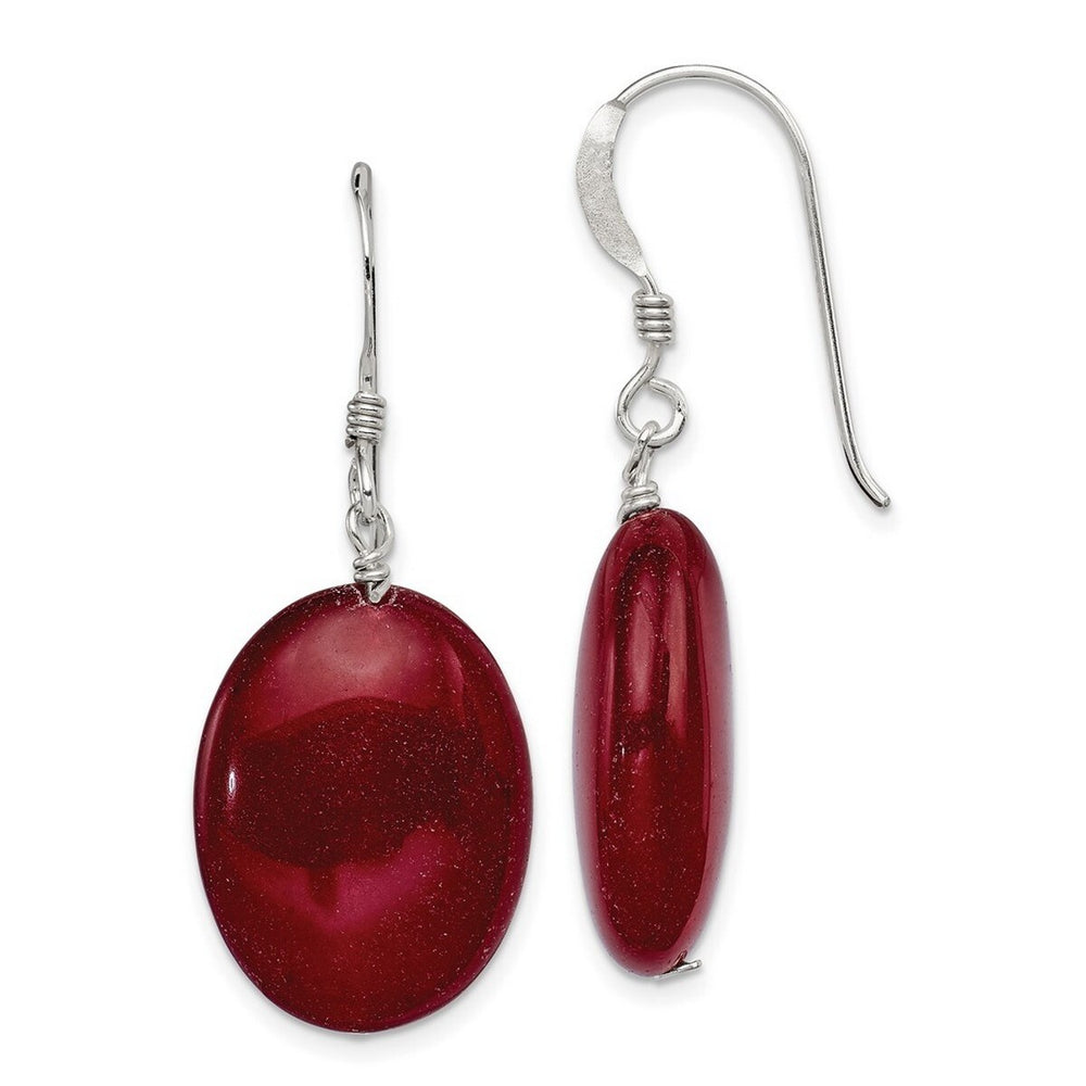 Curata 925 Sterling Silver 15x31mm Hook Red Dyed Jade Long Drop Dangle Earrings