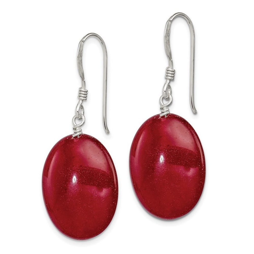 Curata 925 Sterling Silver 15x31mm Hook Red Dyed Jade Long Drop Dangle Earrings