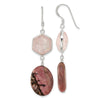 Curata 925 Sterling Silver 15x58.5mm Rose Quartz and Rhodonite Hook Earrings