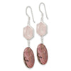 Curata 925 Sterling Silver 15x58.5mm Rose Quartz and Rhodonite Hook Earrings