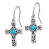 Curata 925 Sterling Silver 16x33mm Polished Simulated Turquoise Cross Hook Earrings