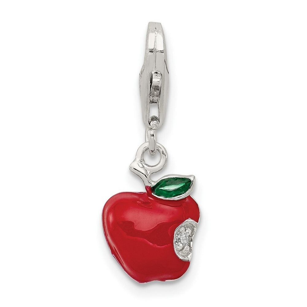 Curata 925 Sterling Silver 18" 13x9mm Red Enameled Apple Charm Pendant Necklace