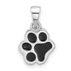 Curata 925 Sterling Silver 18" 16x11.2mm Black Enamel Paw Print Pendant Necklace