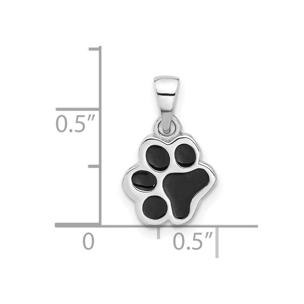 Curata 925 Sterling Silver 18" 16x11.2mm Black Enamel Paw Print Pendant Necklace