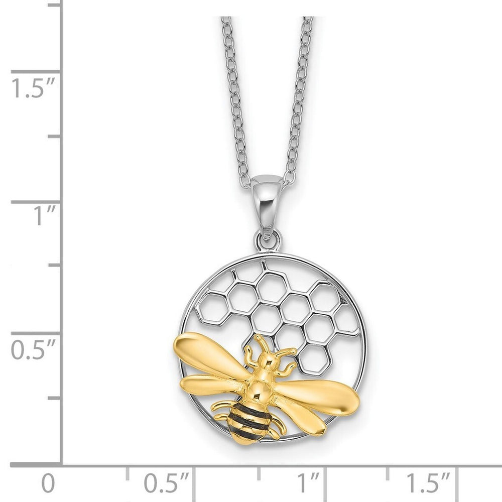 Curata 925 Sterling Silver 18" 17.7mm Rhodium Gold Plated Enameled Bee in Hive Necklace