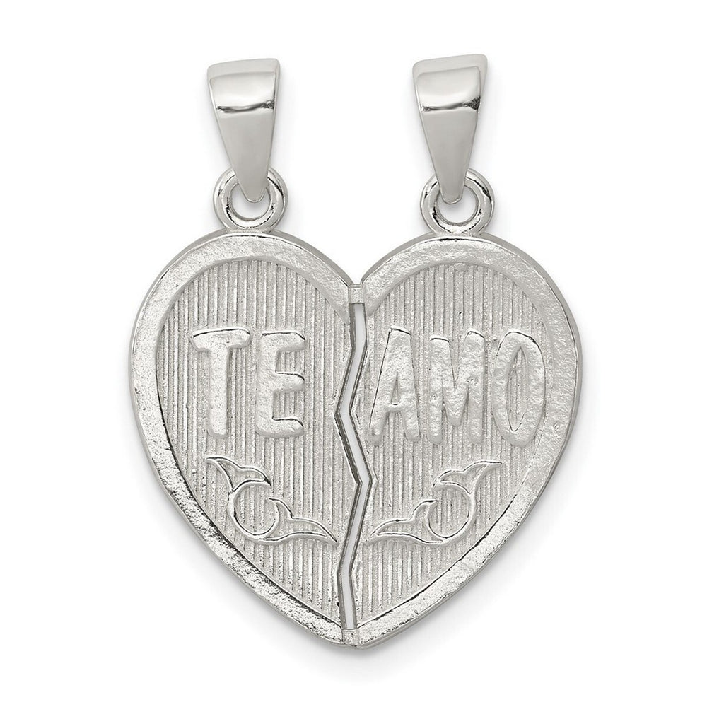 Curata 925 Sterling Silver 18" 17mm Te Amo Break Apart Heart Pendant Necklace (2 chains)