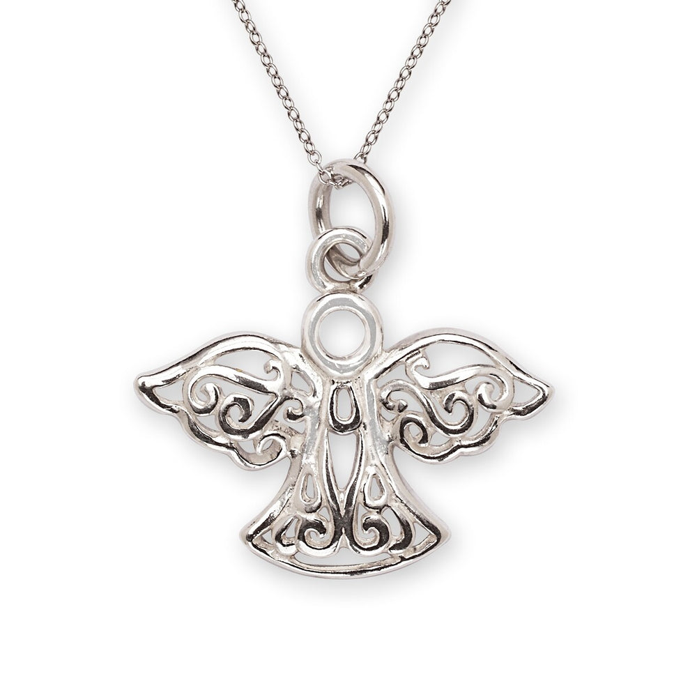 Curata 925 Sterling Silver 18" 18mm Filigree Angel Charm Pendant Necklace