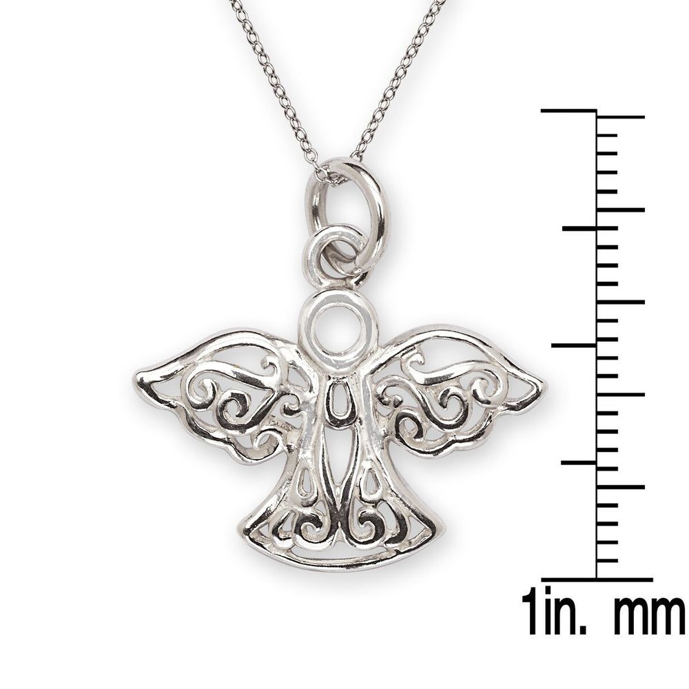 Curata 925 Sterling Silver 18" 18mm Filigree Angel Charm Pendant Necklace