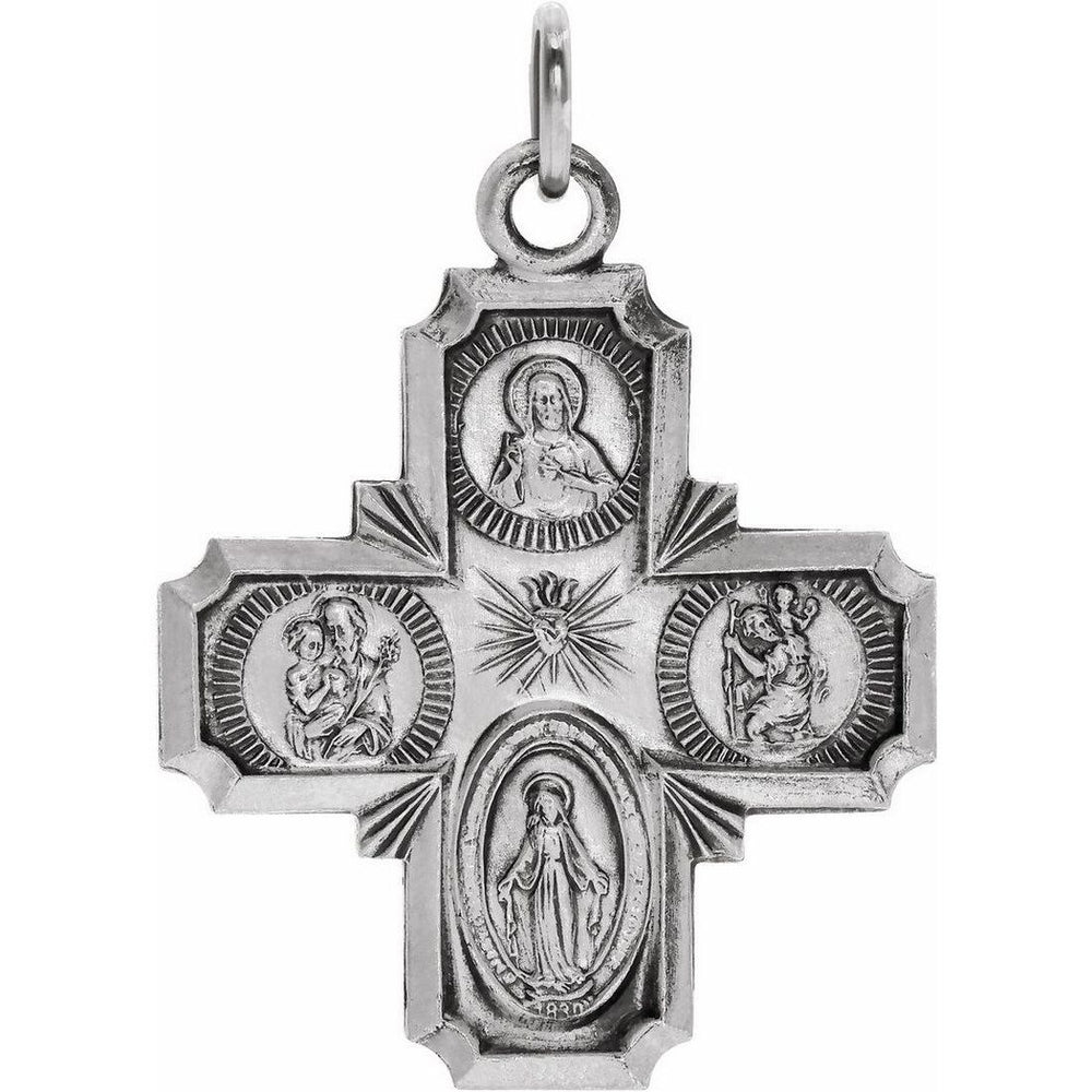 Curata 925 Sterling Silver 18" 18mm Polished 4 way Religious Faith Cross Medal Necklace