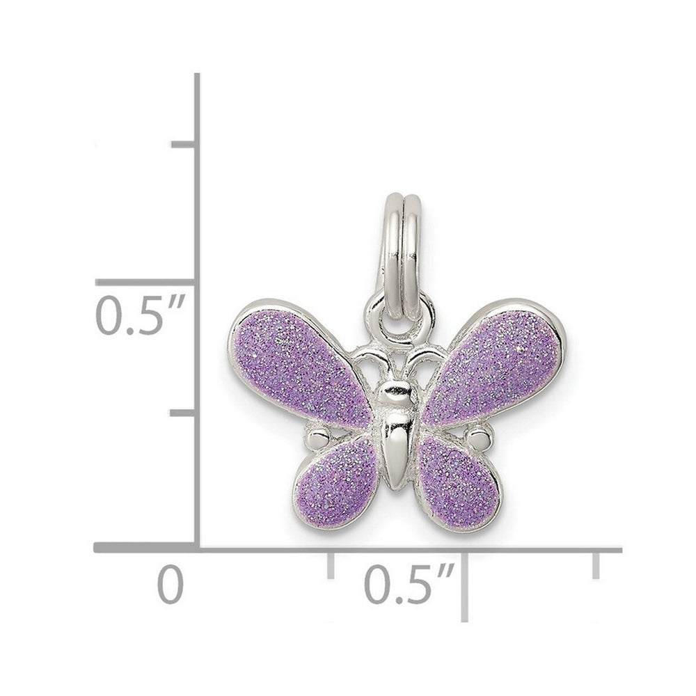 Curata 925 Sterling Silver 18" 18x15mm Purple Enamel Polished Butterfly Necklace