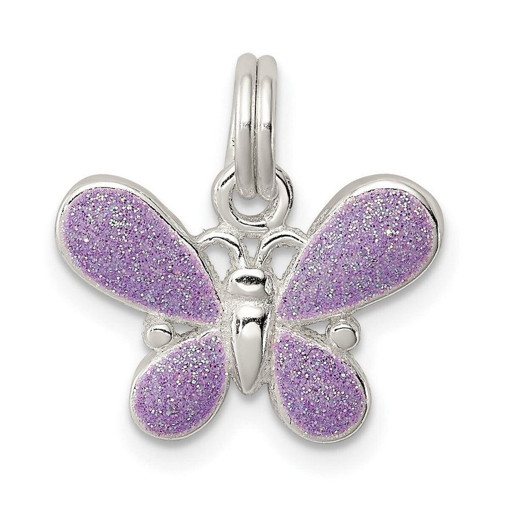 Curata 925 Sterling Silver 18" 18x15mm Purple Enamel Polished Butterfly Necklace