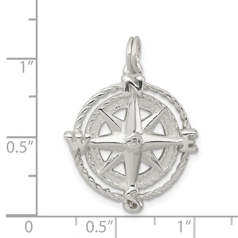 Curata 925 Sterling Silver 18" 20mm Compass Charm Pendant Necklace