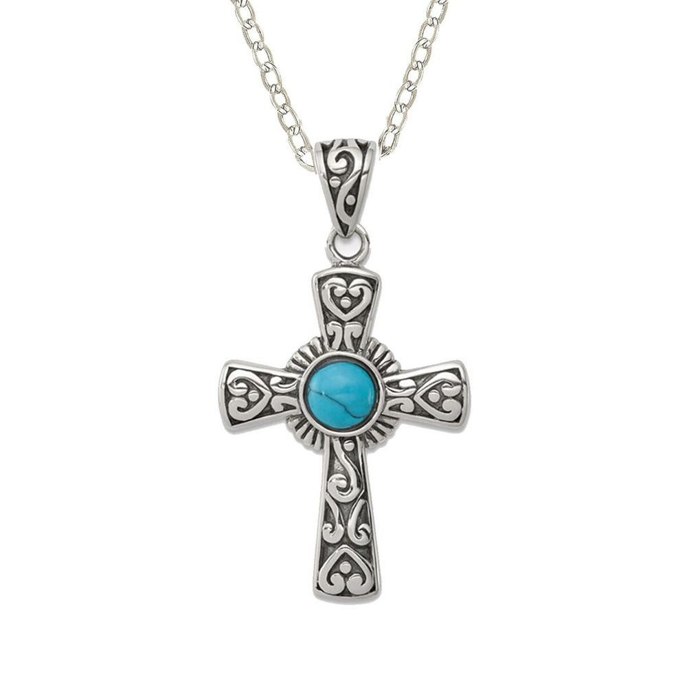 Curata 925 Sterling Silver 18" 20mmx32mm Oxidized Artisan Turquoise Cross Necklace