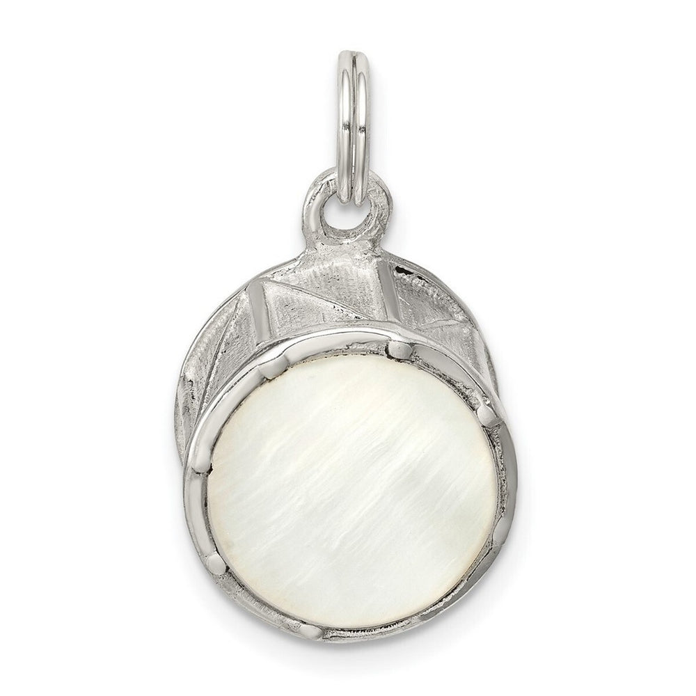 Curata 925 Sterling Silver 18" 20x14mm Textured Mother of Pearl Musical Drum Necklace