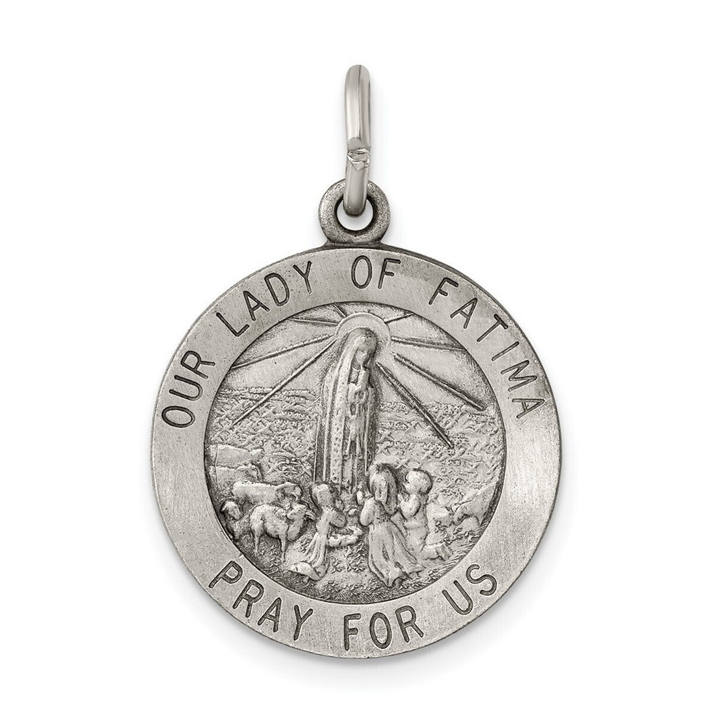 Curata 925 Sterling Silver 18" 21x18mm Satin Our Lady of Fatima Medal Pendant Necklace