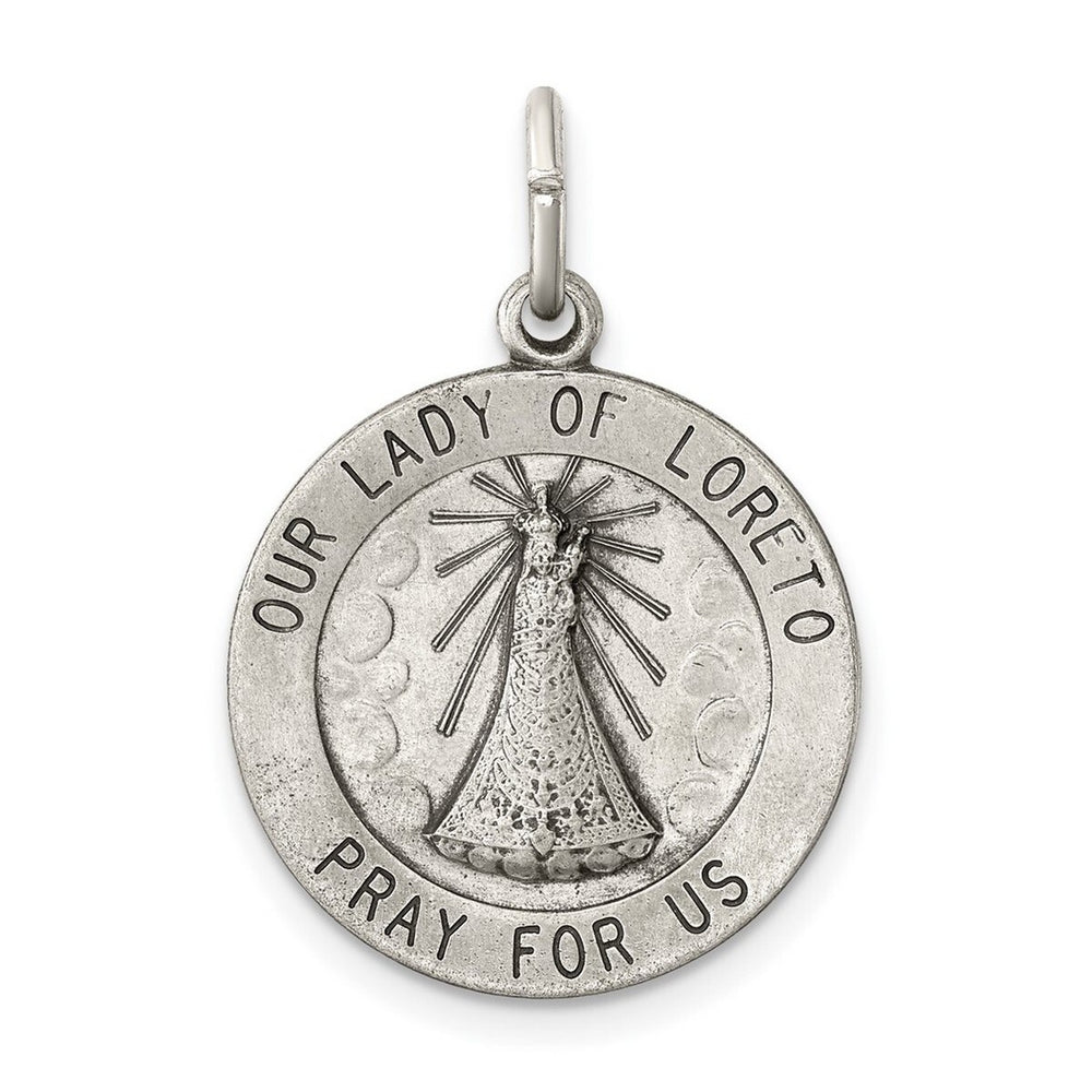 Curata 925 Sterling Silver 18" 22x18mm Satin Our Lady of Loreto Medal Pendant Necklace