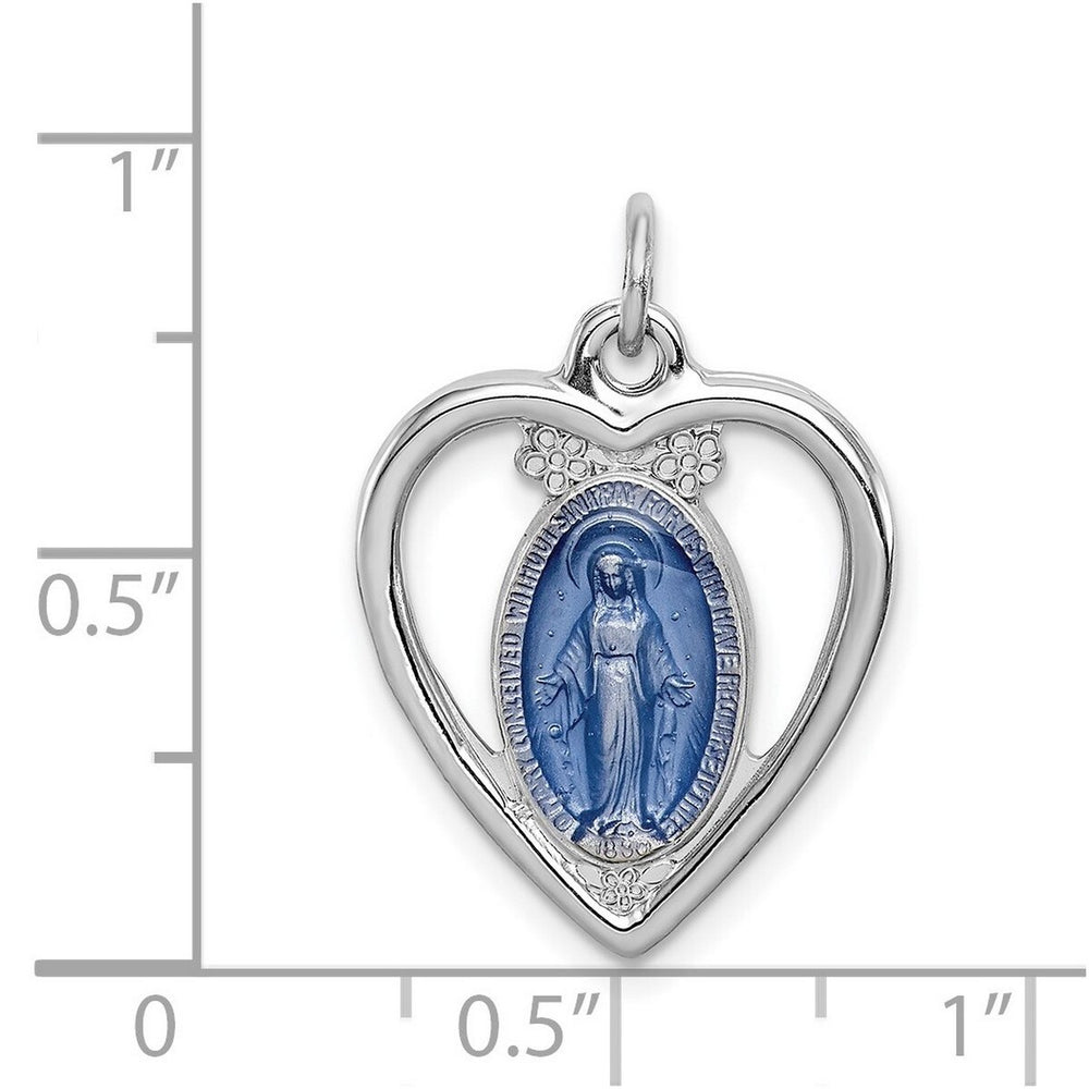 Curata 925 Sterling Silver 18" 23x16mm Miraculous Medal Inside Heart Pendant Necklace