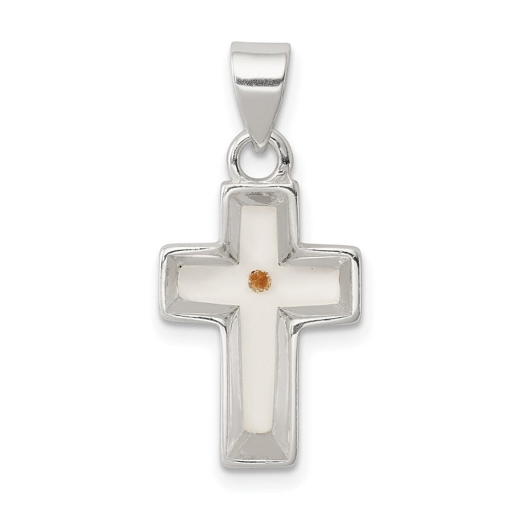 Curata 925 Sterling Silver 18" 25x12mm Enameled With MuStard Seed Cross Pendant Necklace