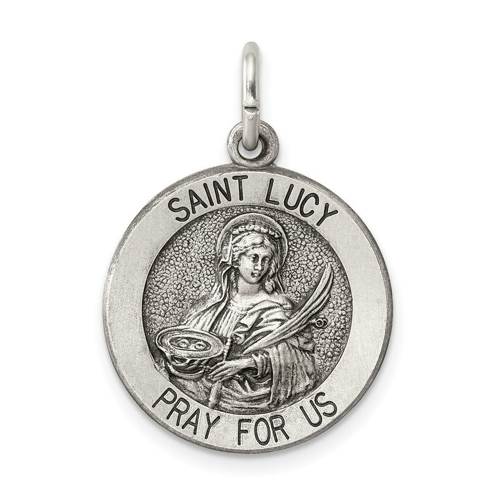 Curata 925 Sterling Silver 18" 25x18mm Saint Lucy Medal Pendant Necklace