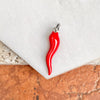 Curata 925 Sterling Silver 18" 33x7mm Red Enamel Italian Horn Pendant Necklace