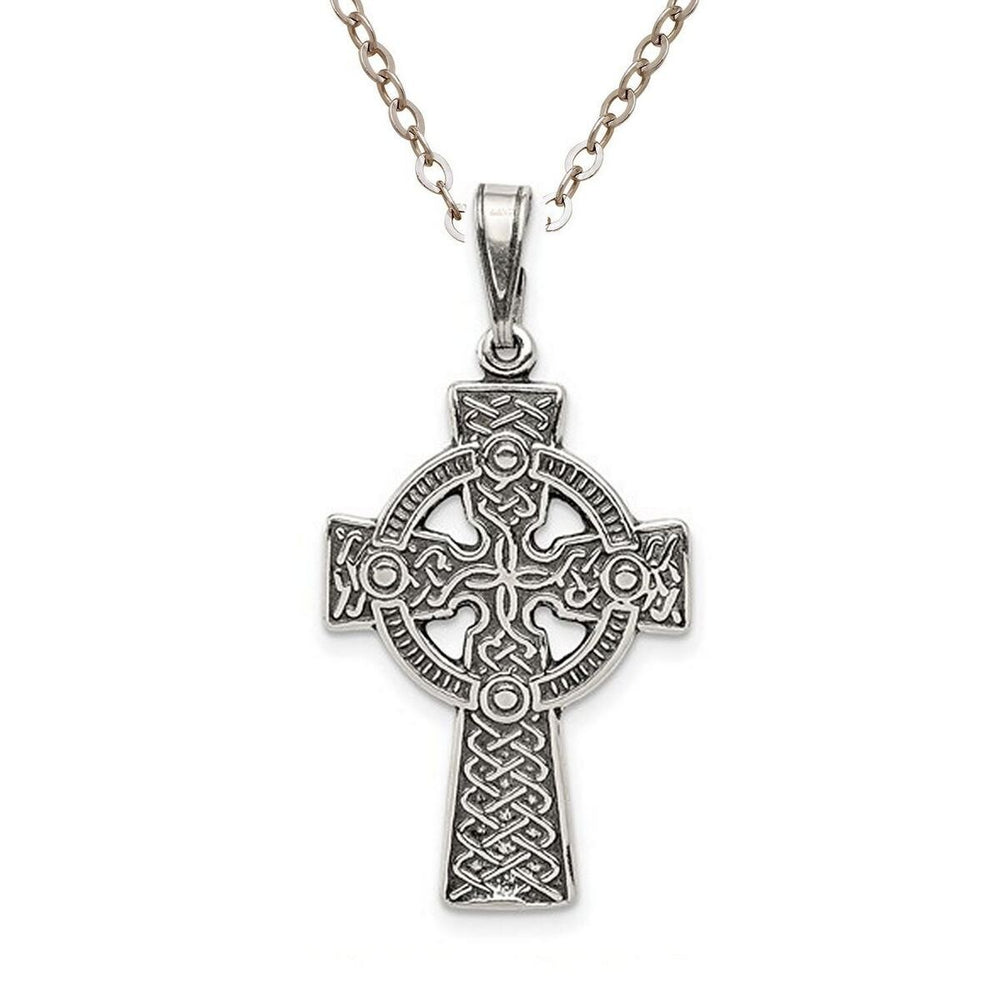 Curata 925 Sterling Silver 18" 36x19mm Mens Antiqued Celtic Cross Necklace