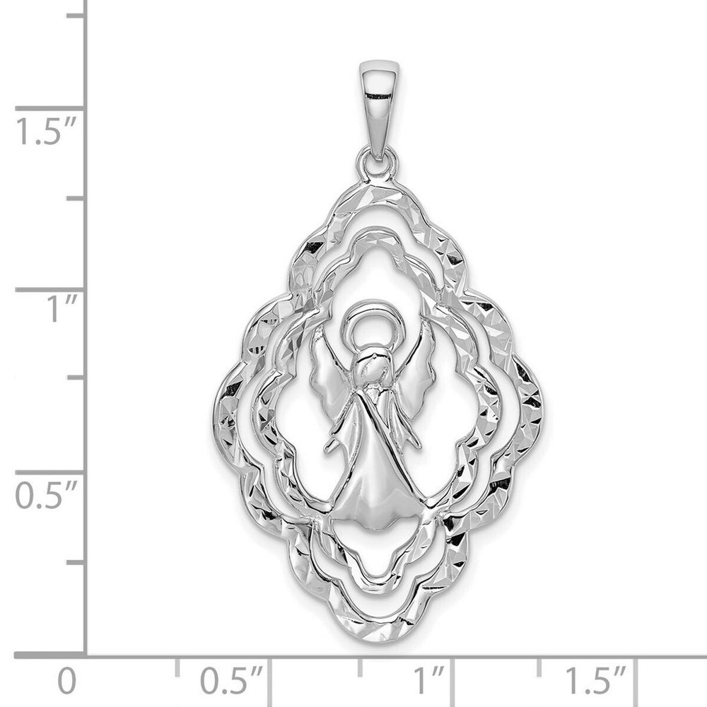 Curata 925 Sterling Silver 18" 40.53x22.86mm Diamond-cut Framed Angel Pendant Necklace