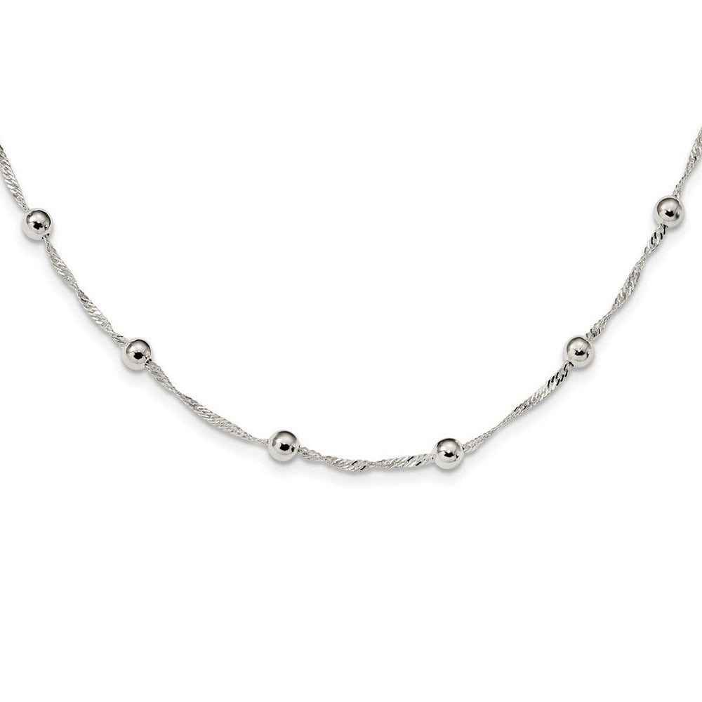 Curata 925 Sterling Silver 18" Bead Station Singapore Chain Necklace