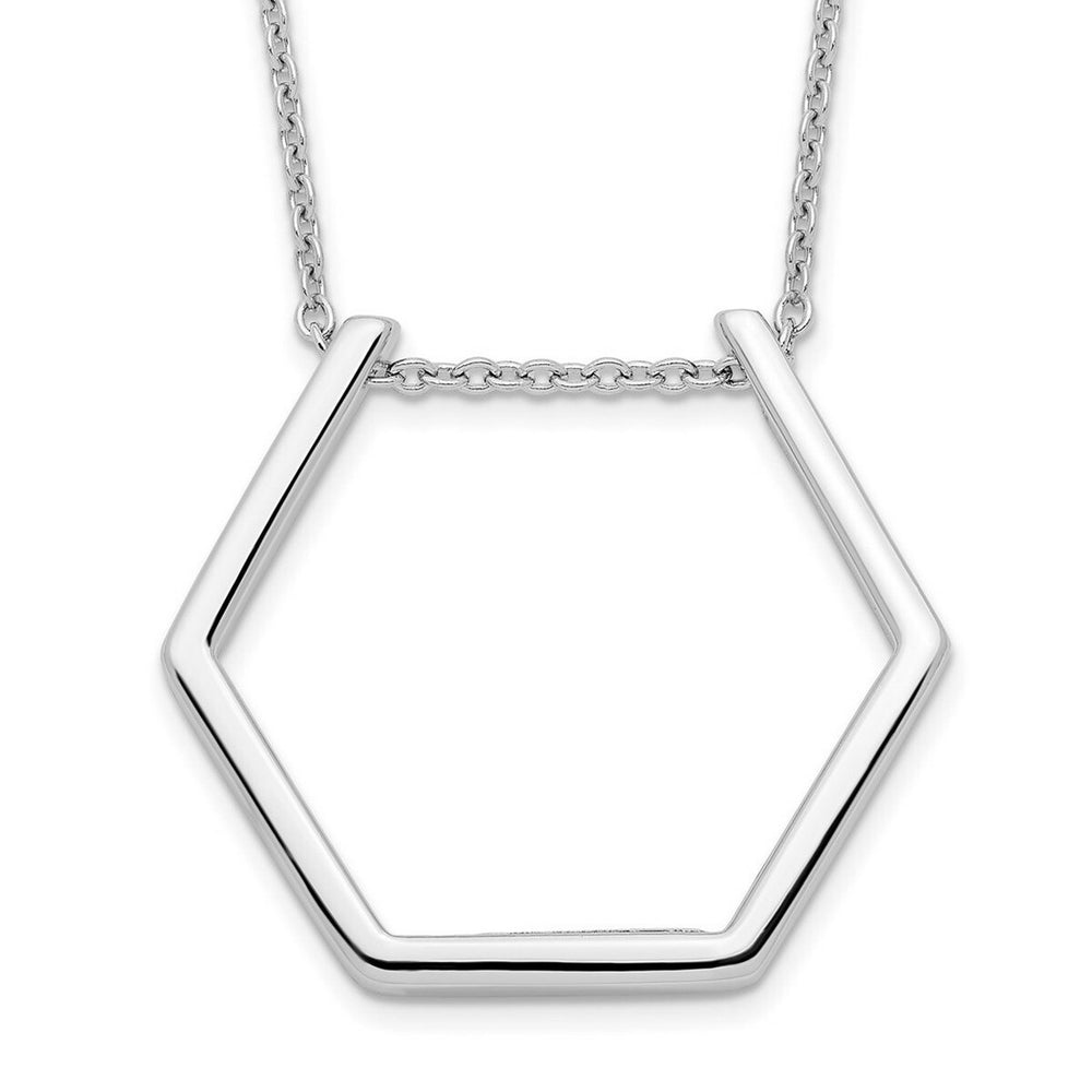 Curata 925 Sterling Silver 18" Rhodium Plated Open Hexagon Necklace