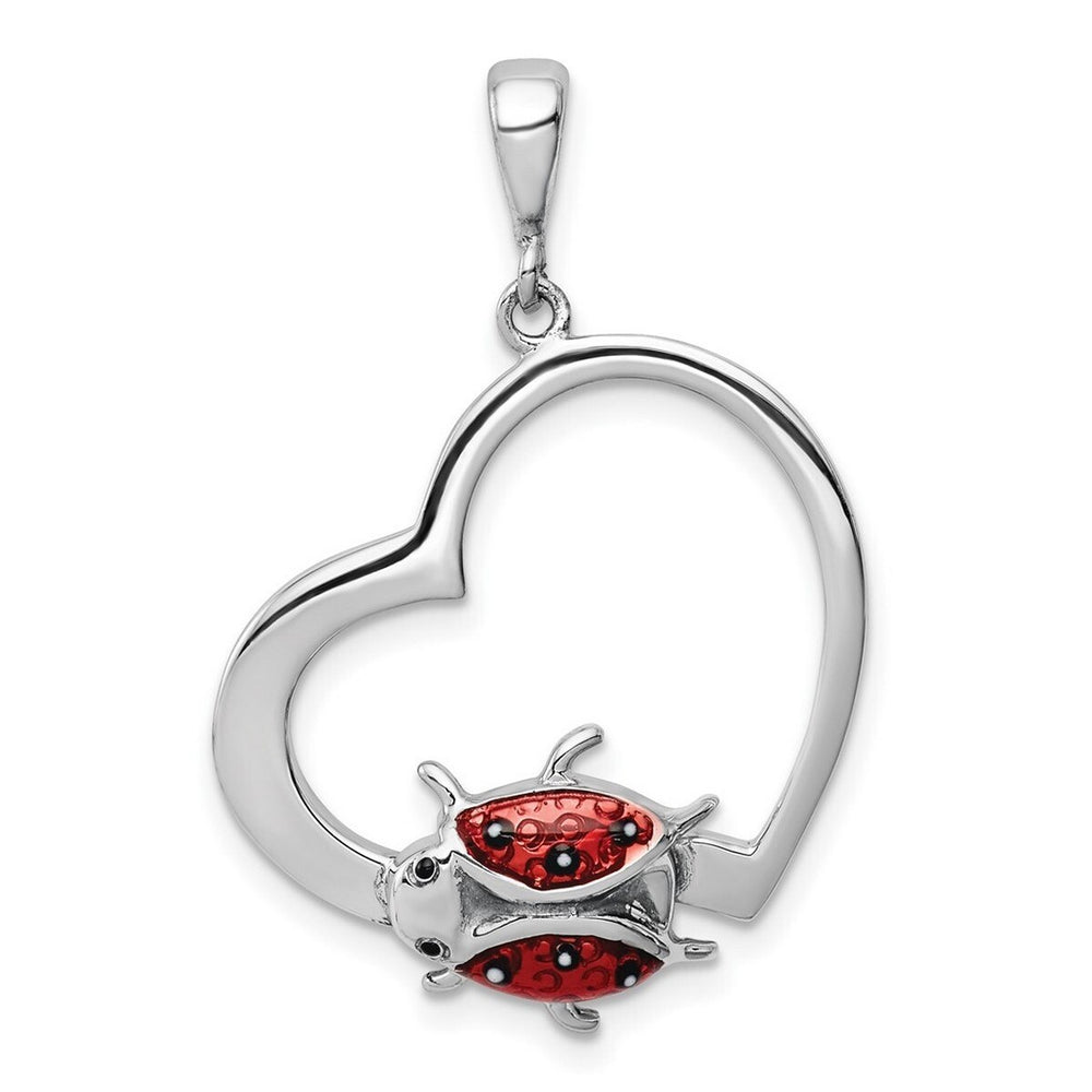 Curata 925 Sterling Silver 18"Redd Enalmel Ladybug in Heart Pendant Necklace