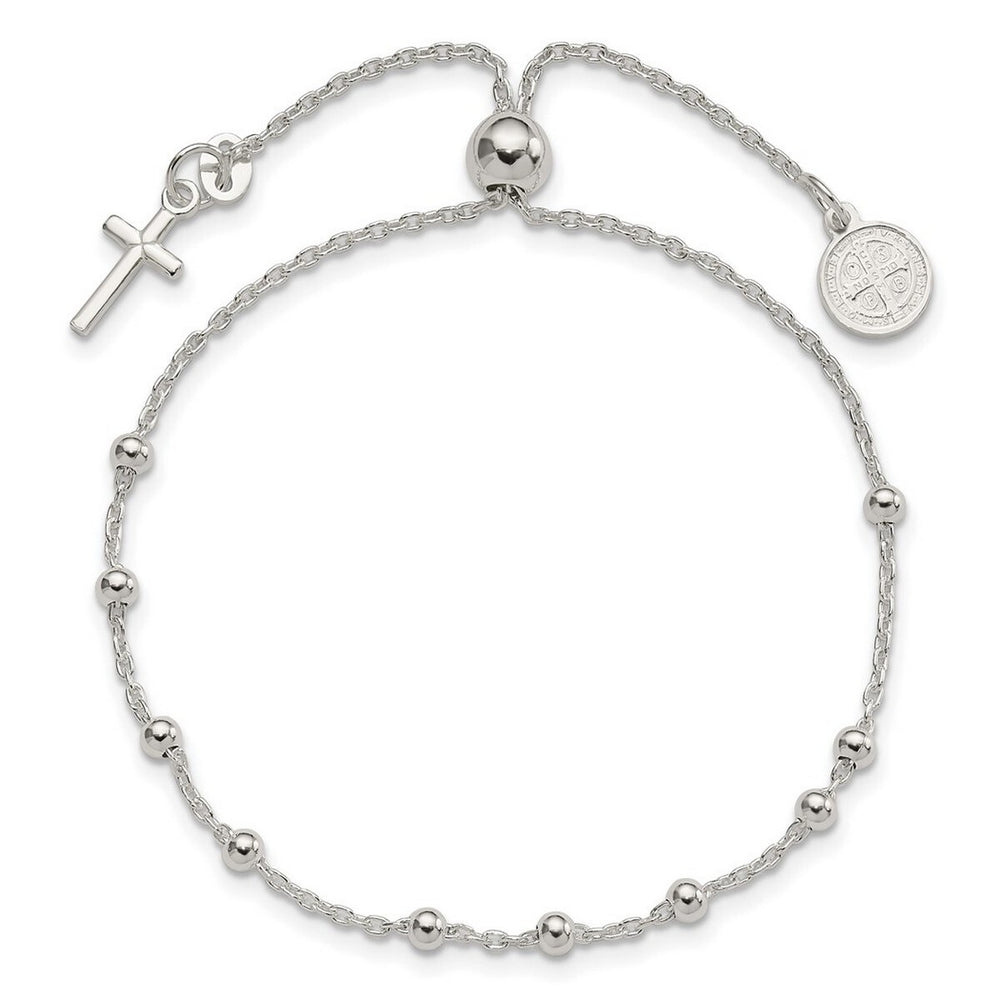 Curata 925 Sterling Silver 3mm St. Benedict Adjustable Rosary Bracelet