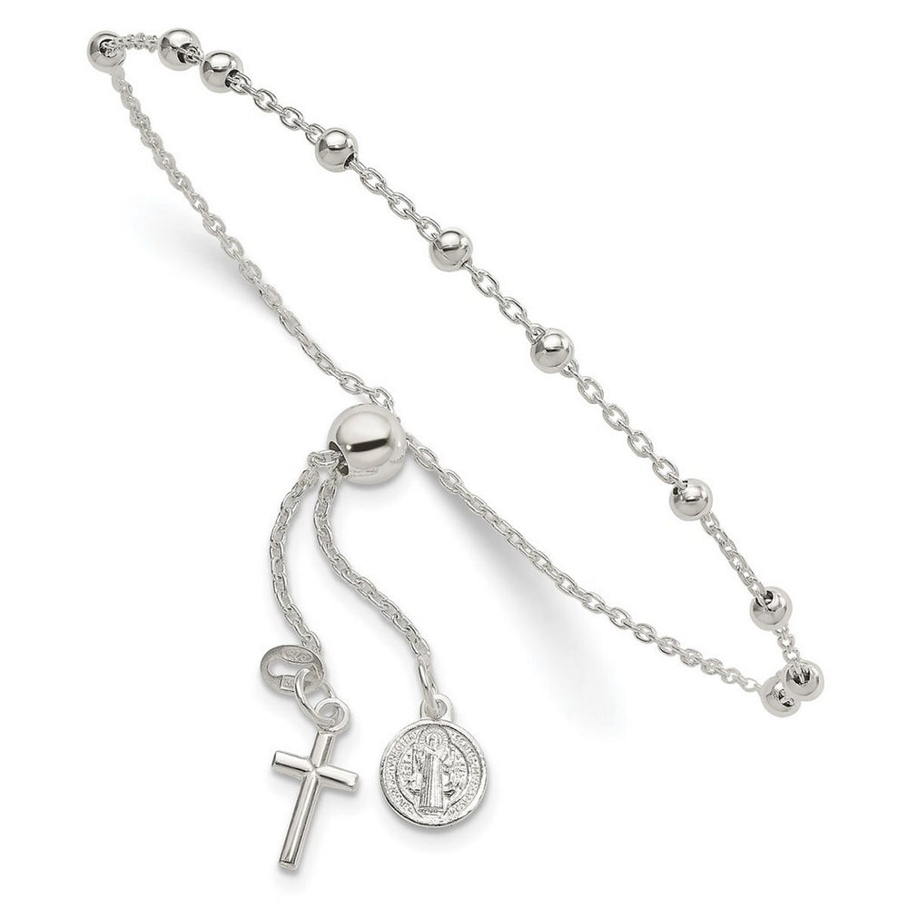 Curata 925 Sterling Silver 3mm St. Benedict Adjustable Rosary Bracelet