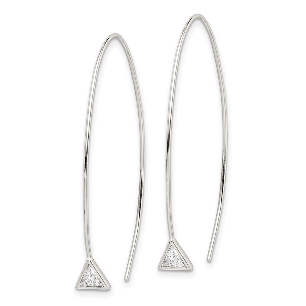 Curata 925 Sterling Silver 42.69mm Triangle Cubic Zirconia Threader Earrings