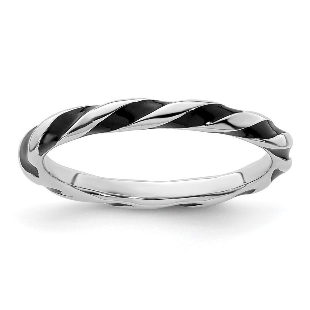 Curata 925 Sterling Silver 4mm Polished Twisted Black Enameled Ring