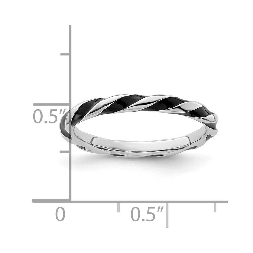 Curata 925 Sterling Silver 4mm Polished Twisted Black Enameled Ring