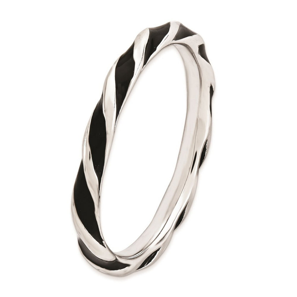 Curata 925 Sterling Silver 4mm Polished Twisted Black Enameled Ring