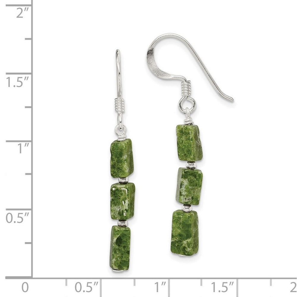 Curata 925 Sterling Silver 4x42mm Hook Green Russian Serpentine Stone Dangle Earrings