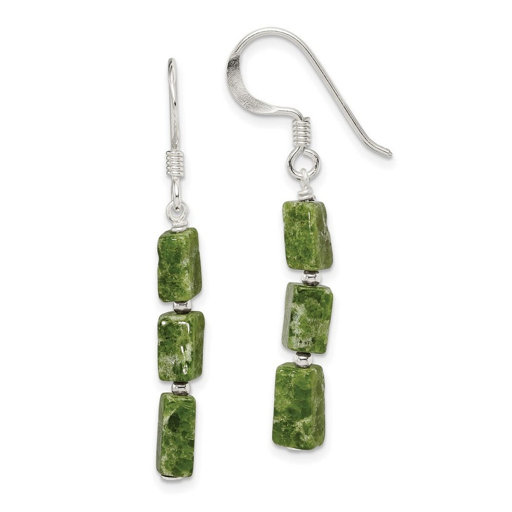 Curata 925 Sterling Silver 4x42mm Hook Green Russian Serpentine Stone Dangle Earrings