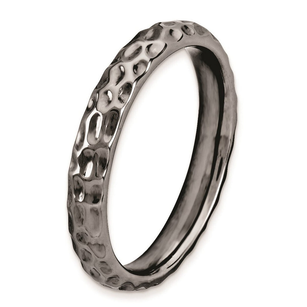 Curata 925 Sterling Silver 5mm Black Hammered Band Ring