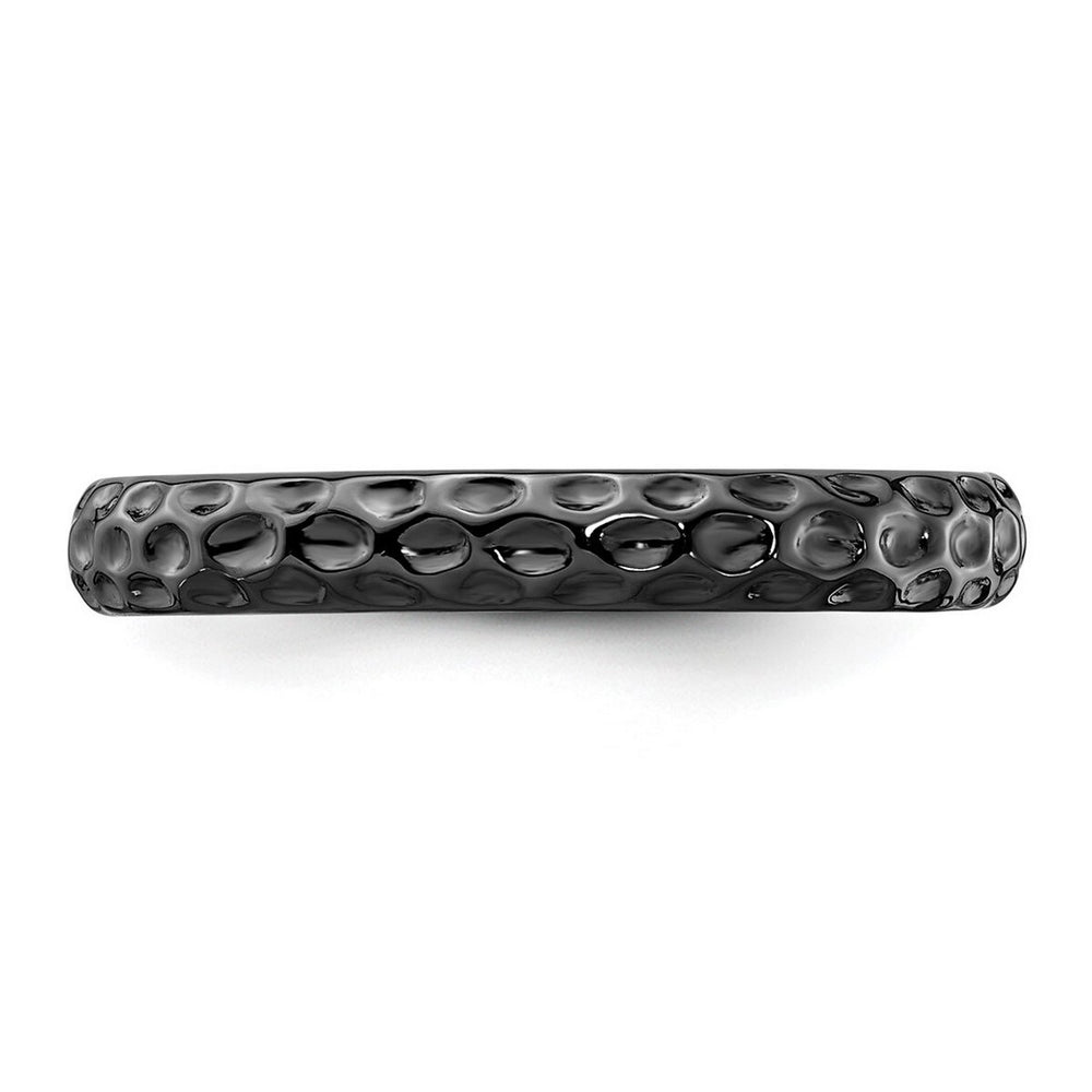 Curata 925 Sterling Silver 5mm Black Hammered Band Ring