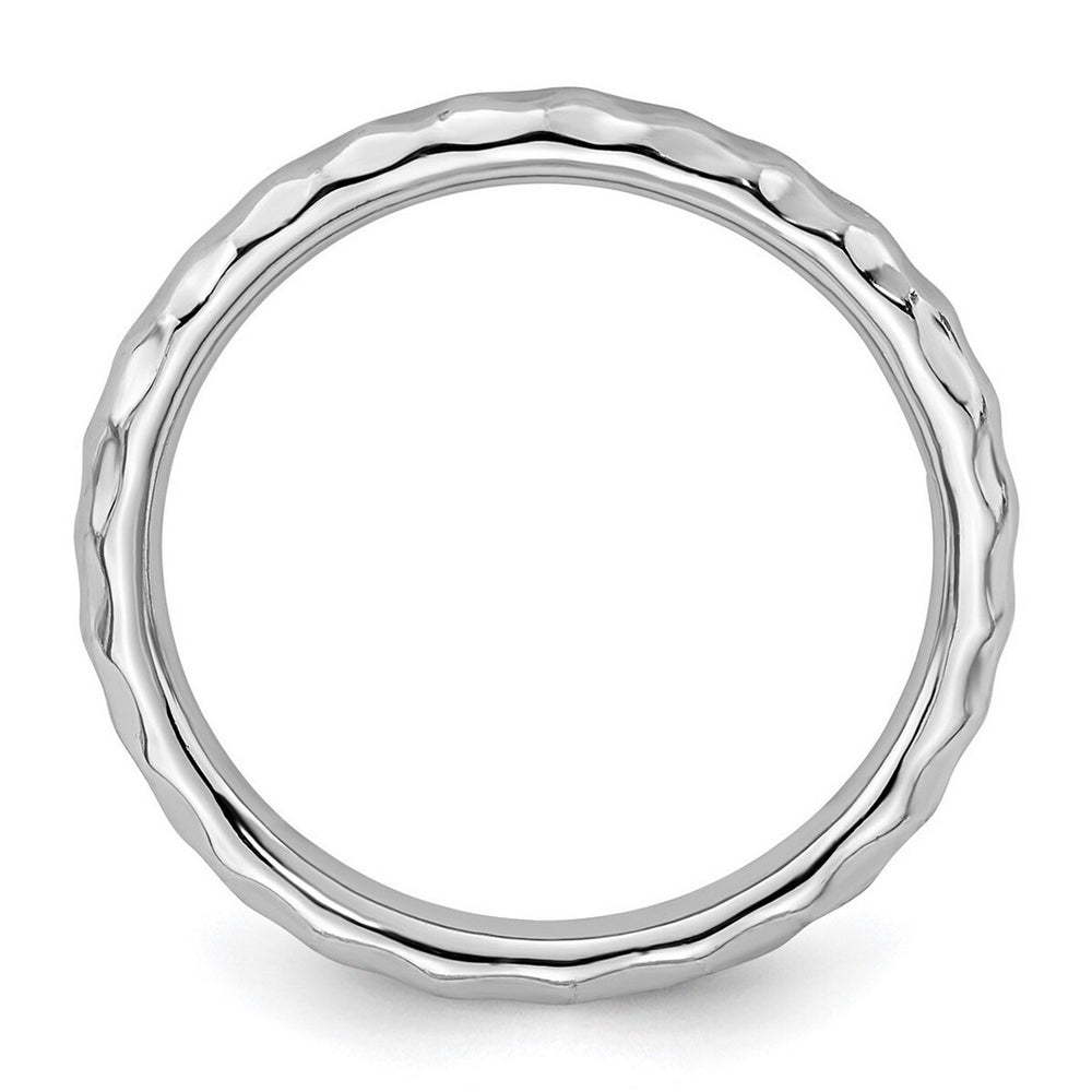 Curata 925 Sterling Silver 5mm Rhodium Hammered Band Ring